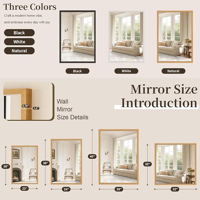 Syndra Natural Wood Frame Bathroom Mirror, 22x30'' Modern Vanity Mirror - Image 7