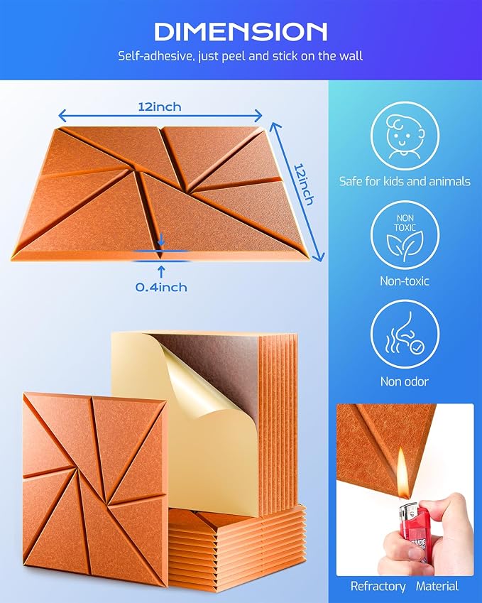12 Pack Acoustic Panels, Sound Proof Foam Panels - Image 3