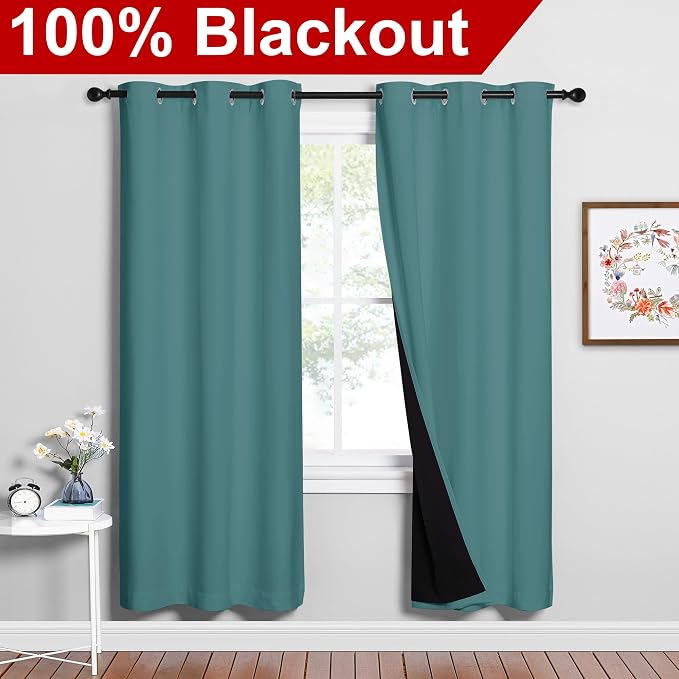 NICETOWN Sea Teal Full Shade Curtain Panels, Sea Teal, Pair of Thermal - Image 2