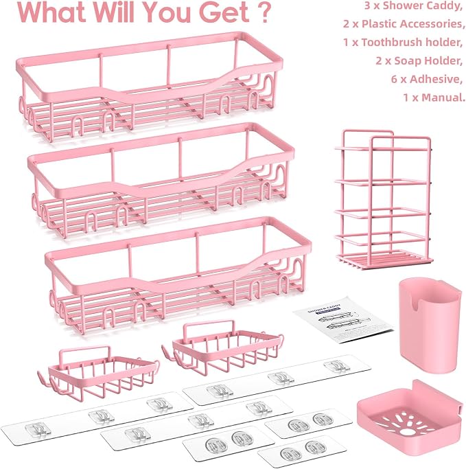NESOMI Shower Caddy Adhesive Shower Organizer 8-Pack, Rustproof Stainless Steel - Image 8