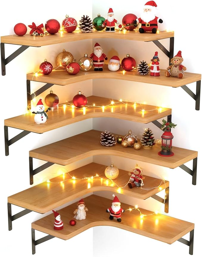 LEOPO Corner Floating Shelves Wall Mounted Set of 6, Corner Wall Shelves Rustic by FinestHomeDecor