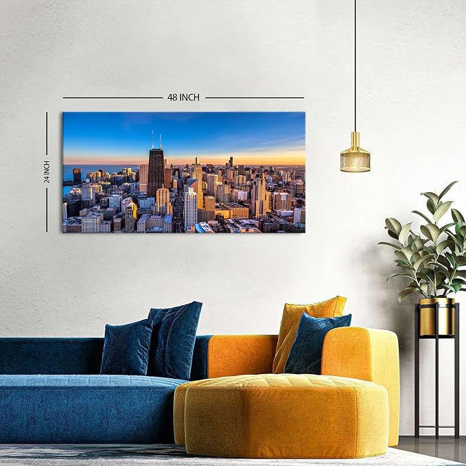 AIYISU Chicago Skyline Wall Art Chicago City Wall Decor Night Cityscape Canvas - Image 6