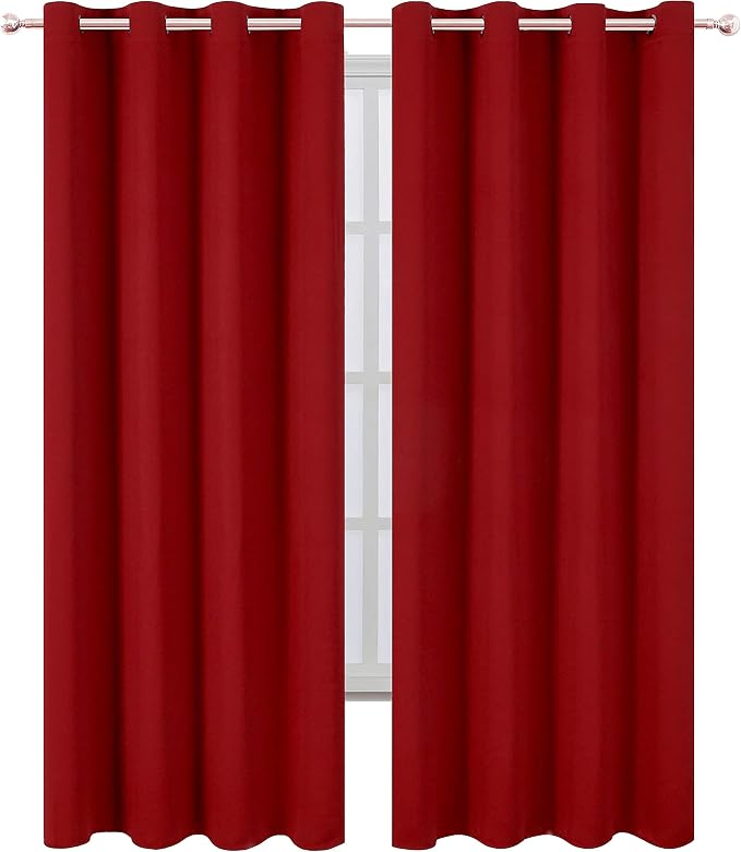 LEMOMO Red Curtains 52 x 84 Inch Long/Blackout Curtains Set of 2 Panels/Room - Image 2
