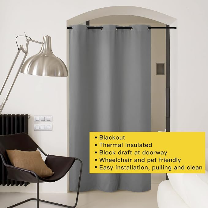 NICETOWN Silver Grey Doorway Curtain Privacy, Door Cover Curtain, Sound - Image 7