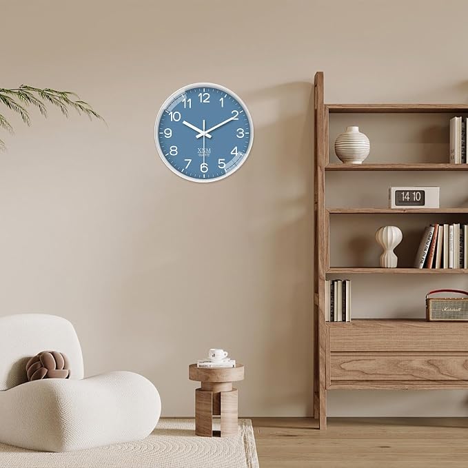 XNM Modern Blue Wall Clocks Battery Operated 10 Inch Classic Analog Clock - Image 4