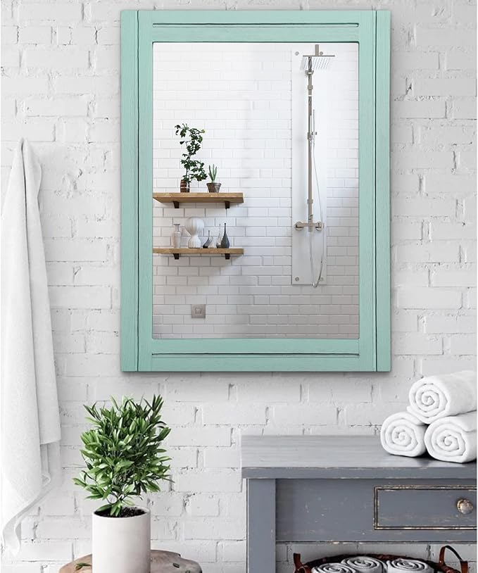 AAZZKANG Wood Framed Wall Mirror Large 65 x 45 cm Rectangle Rustic Vanity - Image 4