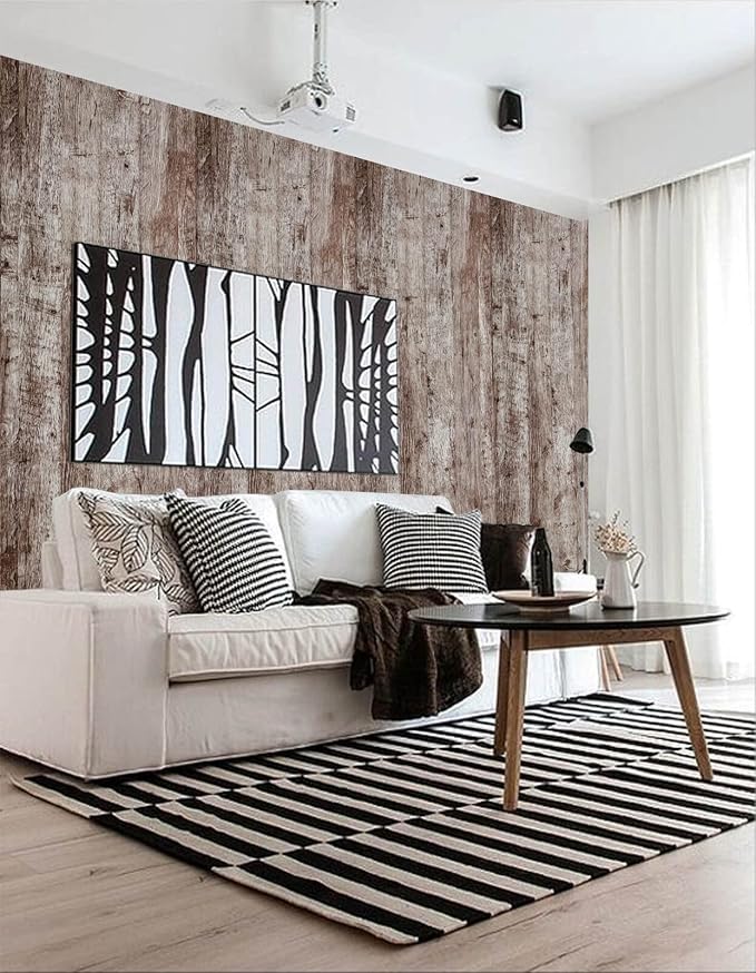 Dimoon 236"x17.7" Wood Stick and Peel Wallpaper Dark Grey Brown Wood Contact - Image 4