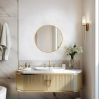 Sunniry Gold Round Mirror 16 inch, Small Round Mirror, Brushed Metal Frame - Image 4