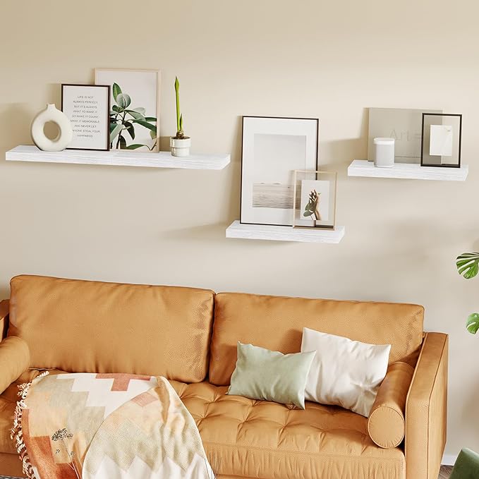 Fixwal White Shelves for Wall, 15.8in Rustic Wood Finish Floating Wall Shelves - Image 6