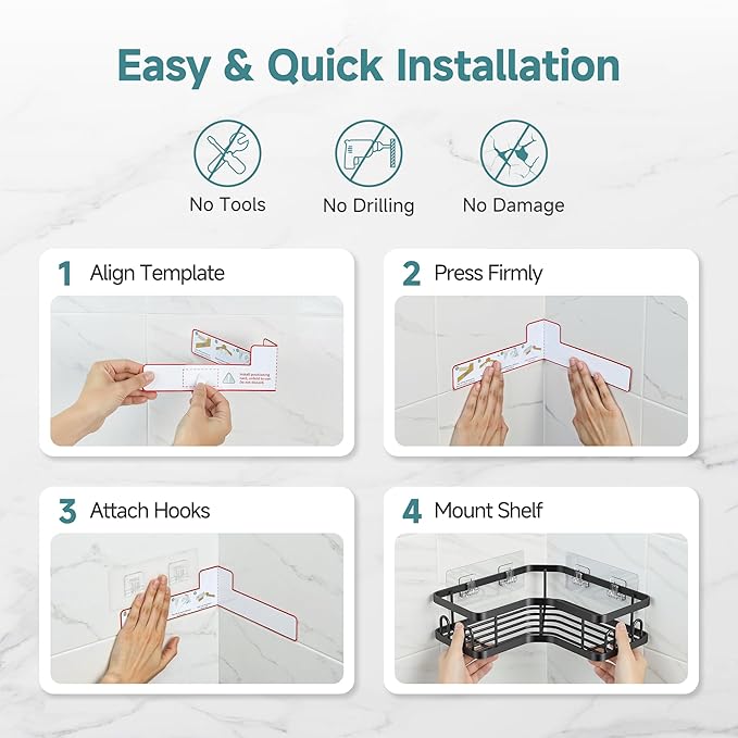 Veken Corner Adhesive Shower Caddy 3-Pack - Image 6