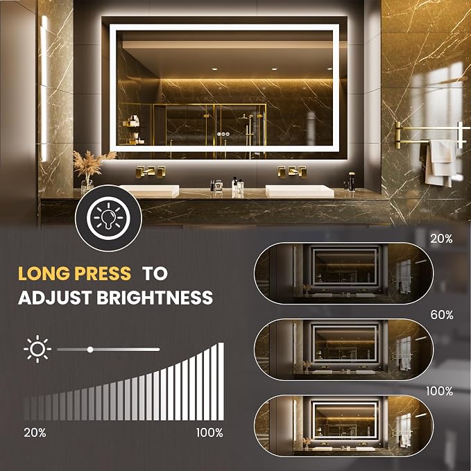 LOAAO 68"x40" LED Bathroom Mirror - Image 3