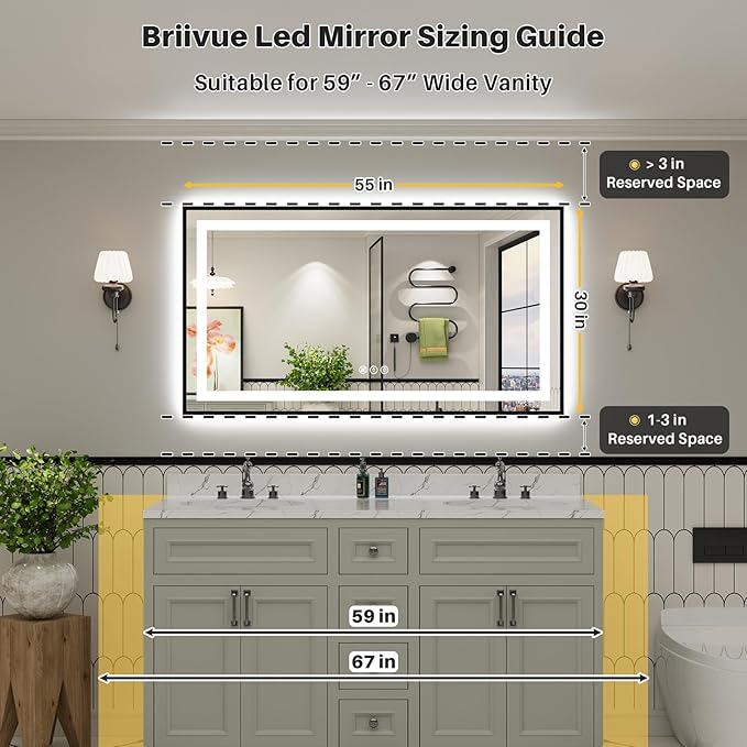 55x30 Inch LED Bathroom Mirror - Image 3