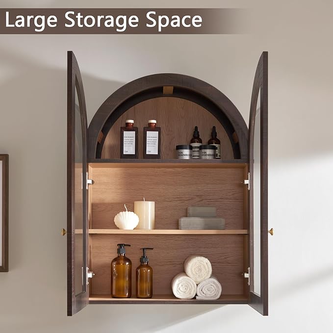 Bathroom Arched Wall Cabinet Over The Toilet Storage Cabinet, 23.5×31.4 Inch - Image 3