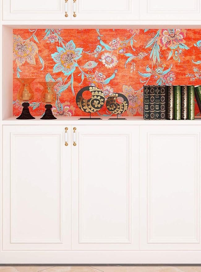 FunStick 17.5x354 Floral Wallpaper Peel and Stick Vintage Burnt Orange - Image 4