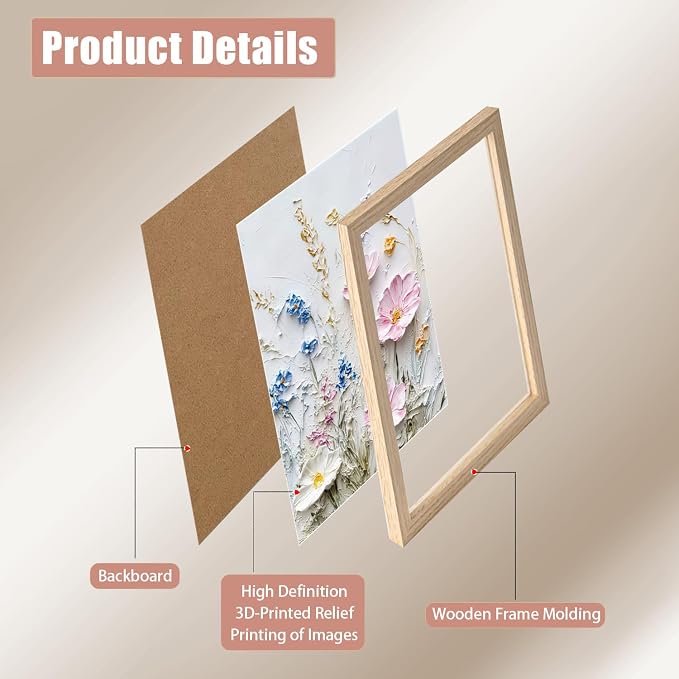 Framed 3D Floral Texture Canvas Wall Art Relief Textured Floral Oil Painting - Image 8