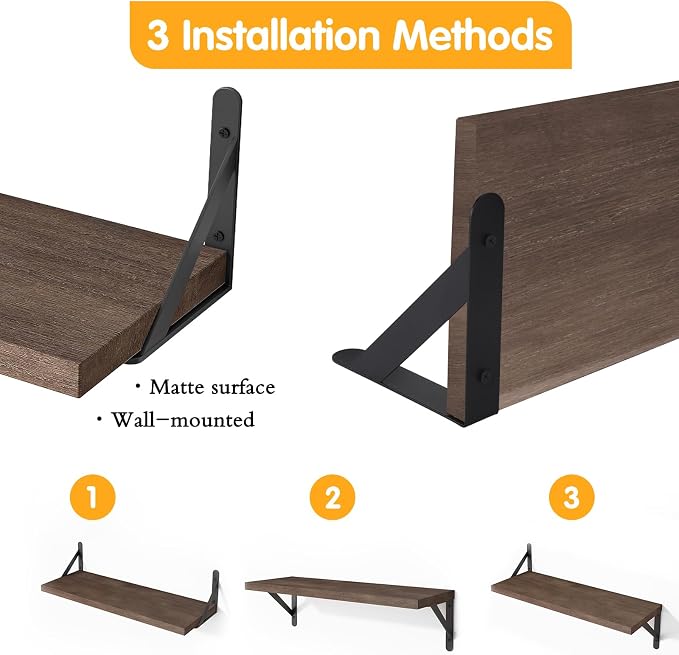 YGEOMER Floating Shelves for Wall, Different Sizes Walnut Wall Shelves for - Image 4