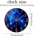 Blue Wall Clock Battery Operated 16 Inch Analog Glass Wall Clock Non Ticking - Image 5