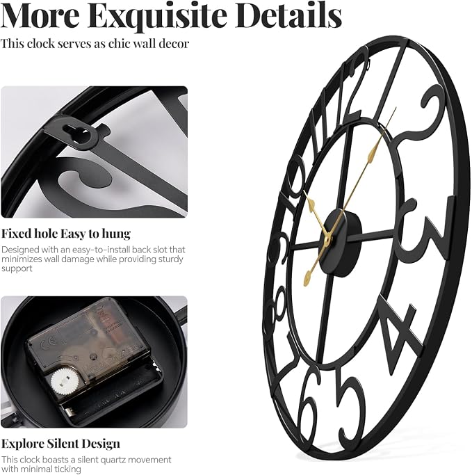 Cuspin Large Wall Clock, 20 Inch Wall Clocks - Image 4