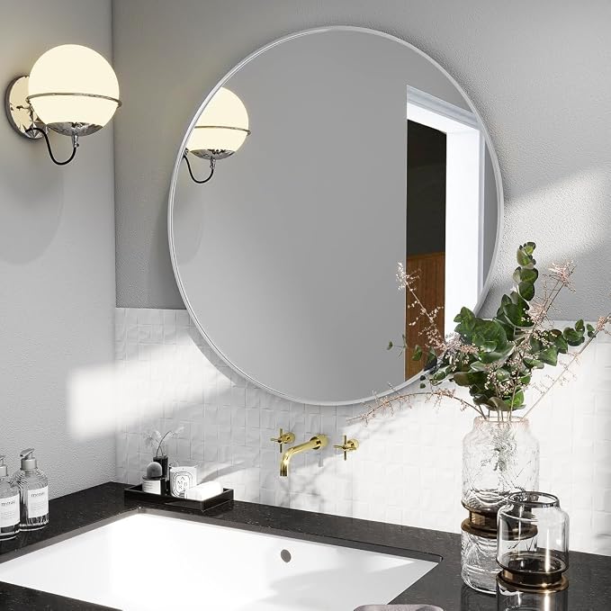 BEAUTYPEAK 30 Inch Round Mirror, Metal Frame Circle Mirror, Wall Mounted - Image 8