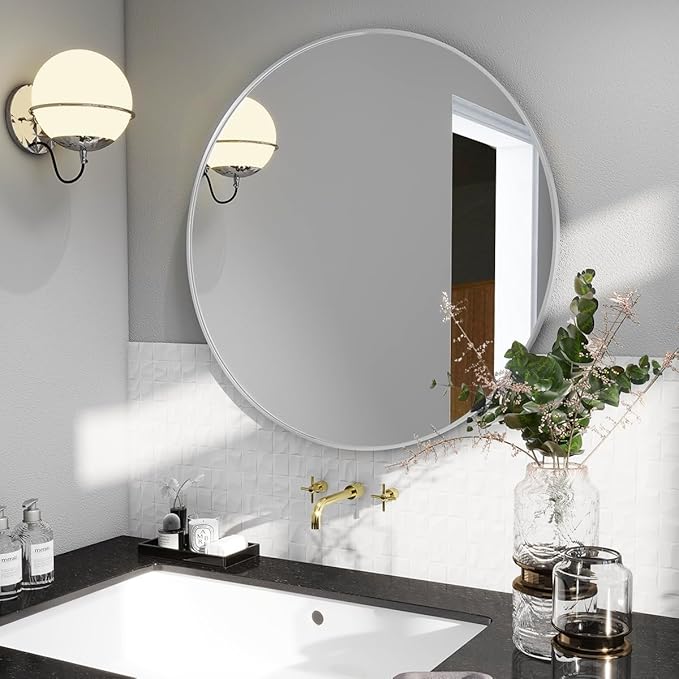 BEAUTYPEAK 24 Inch Round Mirror, Metal Frame Circle Mirror, Wall Mounted - Image 7