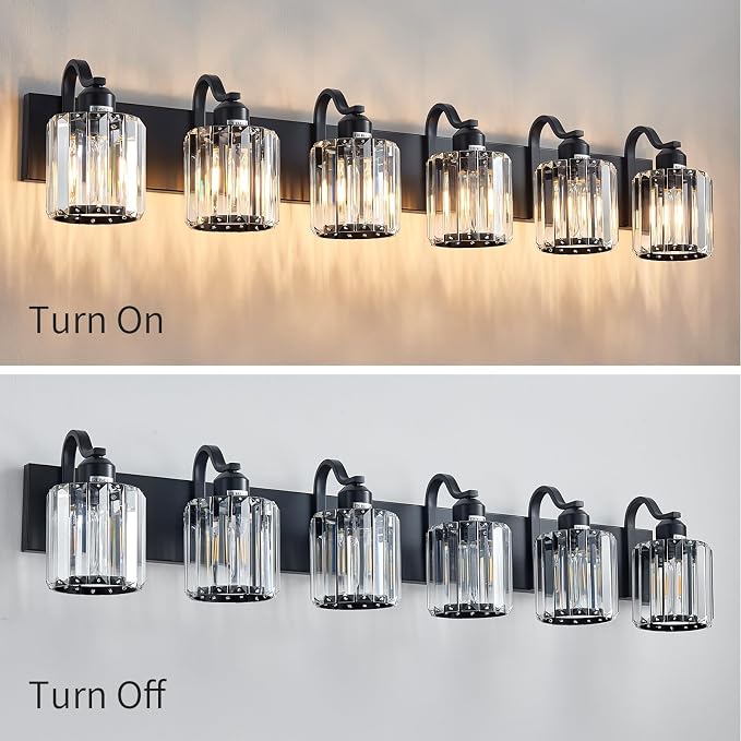 Black Crystal Bathroom Vanity Lights Fixtures 6 Light Over Mirror Modern Matte - Image 4
