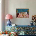 Framed Funny Tiger Wall Art, Eclectic Tigers Eating Pizza in Bed Pictures Wall - Image 2