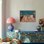 Framed Funny Tiger Wall Art, Eclectic Tigers Eating Pizza in Bed Pictures Wall - Image 2