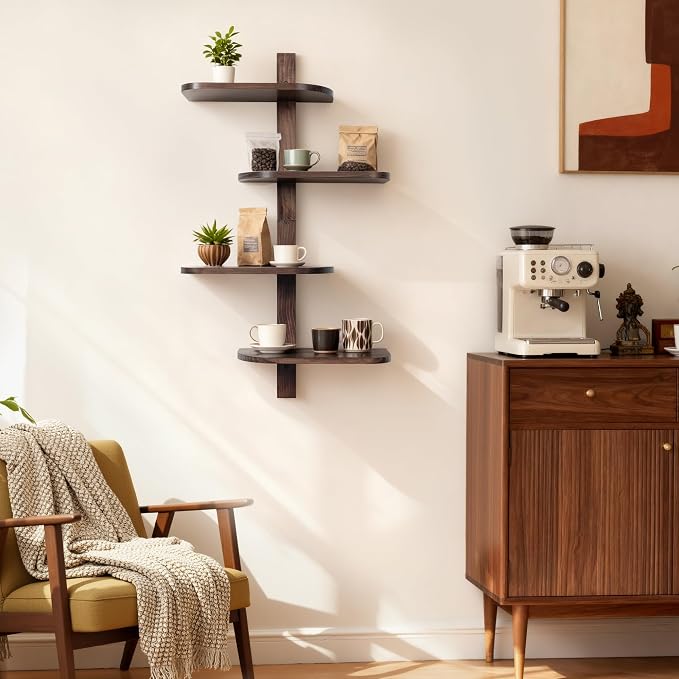 Afuly Mid Century Modern Decor Floating Shelves Walnut Display Shelf Wall Unit - Image 2