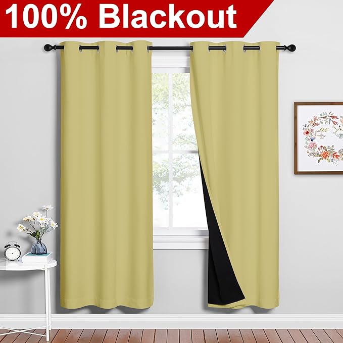 NICETOWN Paler Yellow Full Shade Curtain Panels, Pair of Energy Smart & Noise - Image 2