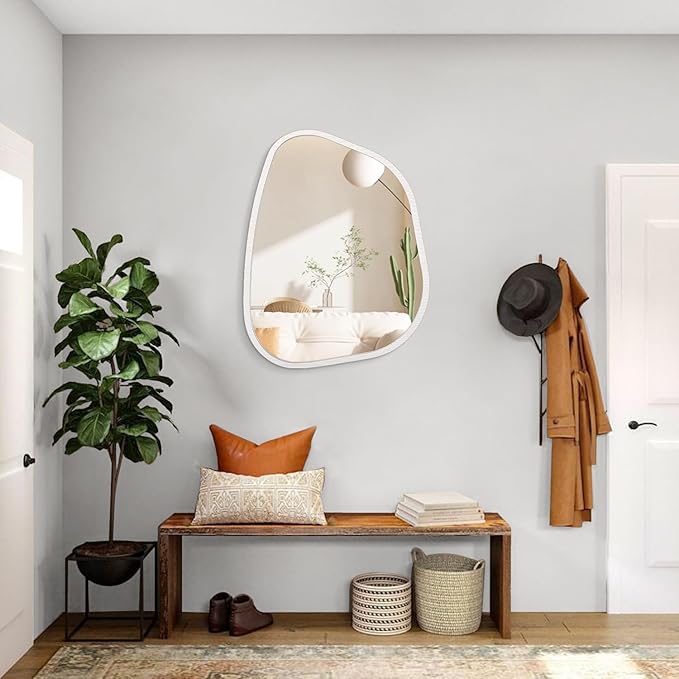 Irregular Wooden Framed Wall Mirror Modern Asymmetrical Unique Hanging Mirror - Image 5