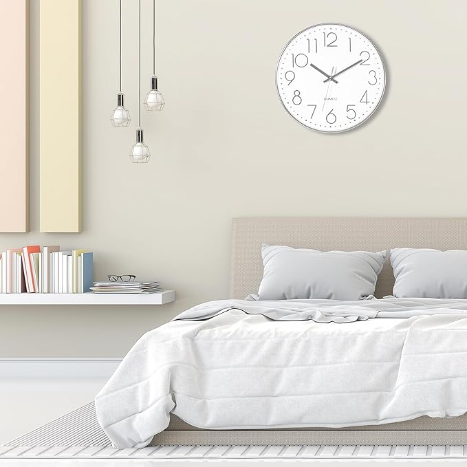 Foxtop Large Silver Wall Clock 14 Inch Silent Non-Ticking Battery Operated - Image 5