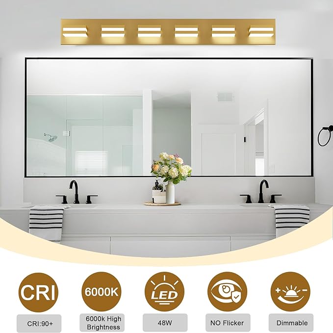 IZORRO LED Modern Bathroom Lights Fixtures, Brushed Glod Acrylic Wall Lighting - Image 4