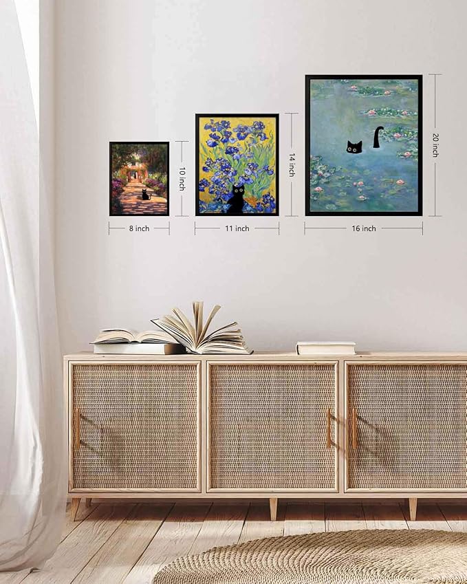 Hamduker Funny Black Cat Wall Art, Monet Art Water Lily Cat Wall Art Decor - Image 7