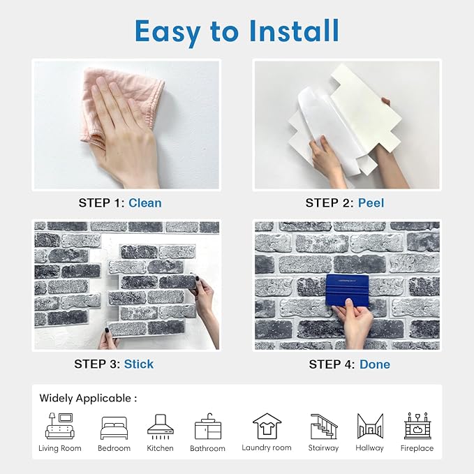 COMSTICKC 3D Faux Gray Brick Wall Panel Peel and Stick, Designed - Image 8