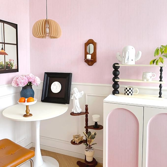 Pink Grasscloth Peel and Stick Wallpaper Vintage Texture Removable Waterproof - Image 5