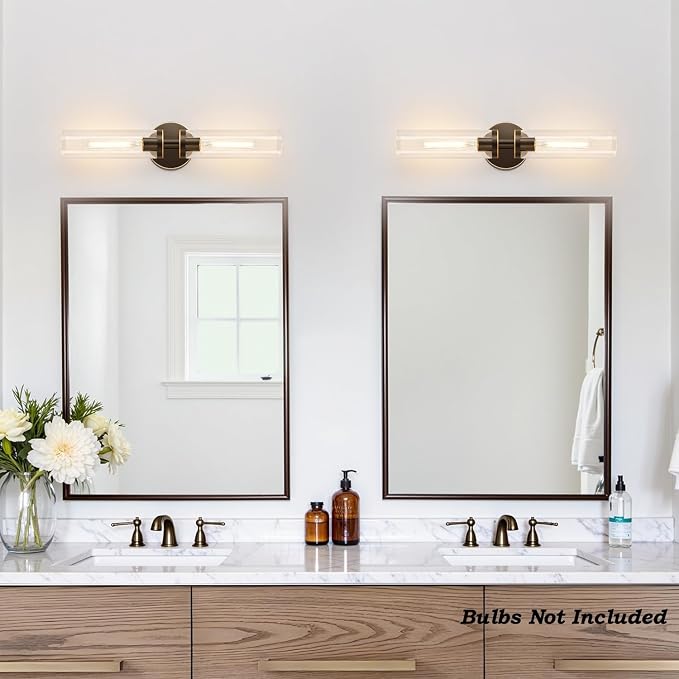 Indoi Wall Sconces Set of Two, Hardwired Brown Bathroom Sconces Wall Lighting - Image 5