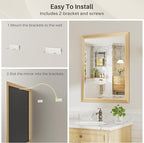 28x36 Inch Bathroom Mirror for Wall, Anti-Rust Oak Wood Grain Metal Framed - Image 5