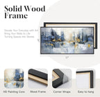 Framed Blue Abstract Wall Art for Living Room, Extra Large Modern Cityscape - Image 4