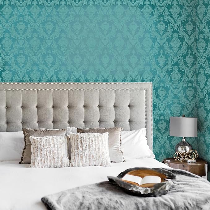 Tempaper Textured Metallic Teal Green Damsel Removable Peel and Stick Damask - Image 3
