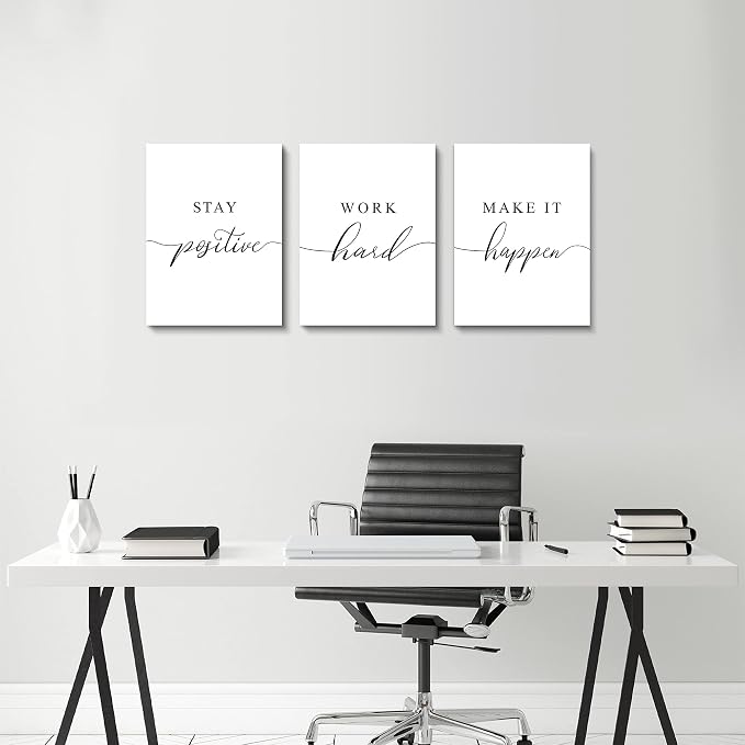 Framed Canvas Wall Art Positive Quote, Office Art, Motivational Artwork Set of - Image 3