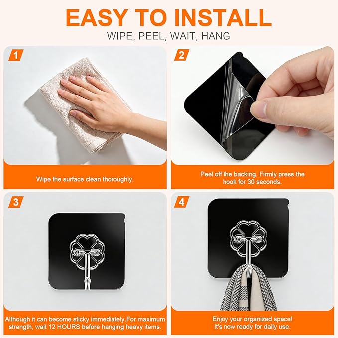 DDMY Adhesive Hooks for Hanging Heavy Duty 2026 Upgraded Black 24 Pack Sticky - Image 6