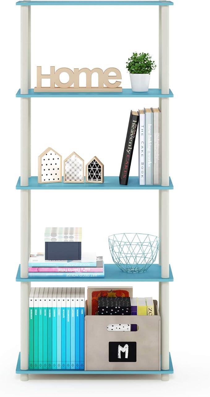Furinno TURN-N-TUBE Storage Shelves, 5-Tier Book Shelf, Corner Shelf, Toolless - Image 3