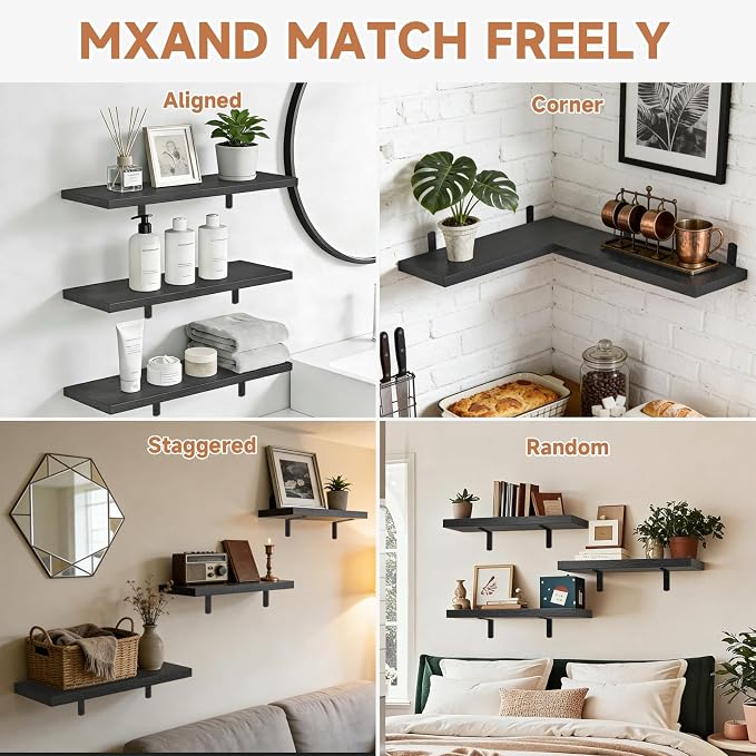 Easy Install Floating Shelves, 15.7 Inch Wall Mounted Wood Shelf, Hanging Shelf - Image 6