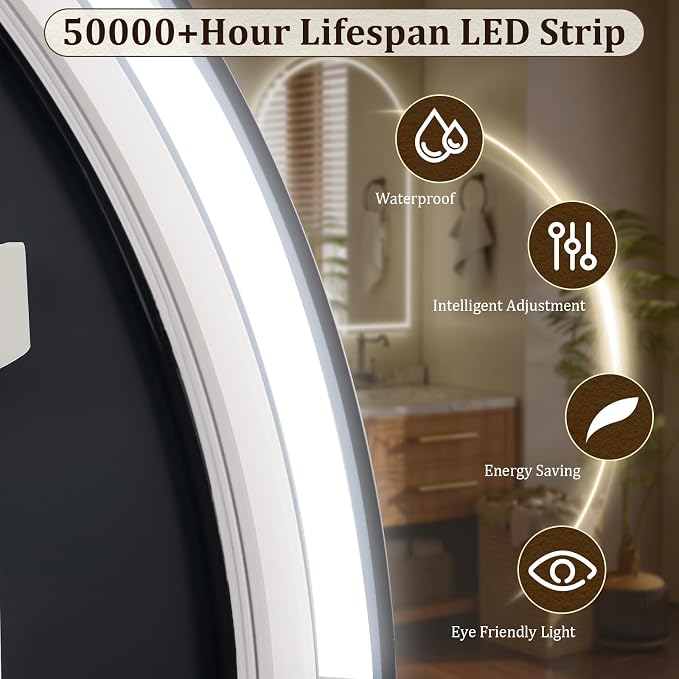 BEAUTYPEAK 48x30 LED Arch Bathroom Mirror - Image 3