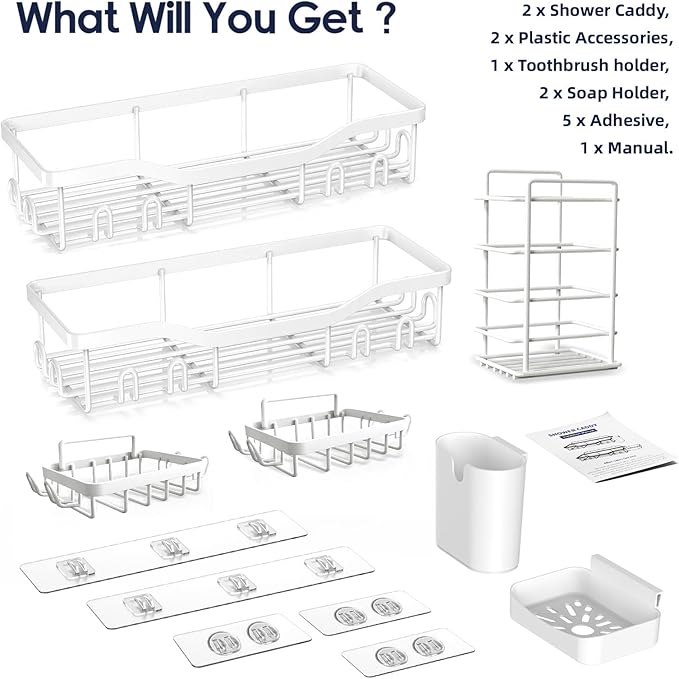NESOMI Shower Caddy Adhesive Shower Organizer 7-Pack, Rustproof Stainless Steel - Image 7