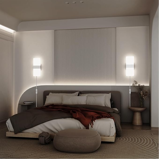 KICAAO Wall Sconces, Modern Wall Sconce Plug in 10W 6000K Cool White Acrylic - Image 3