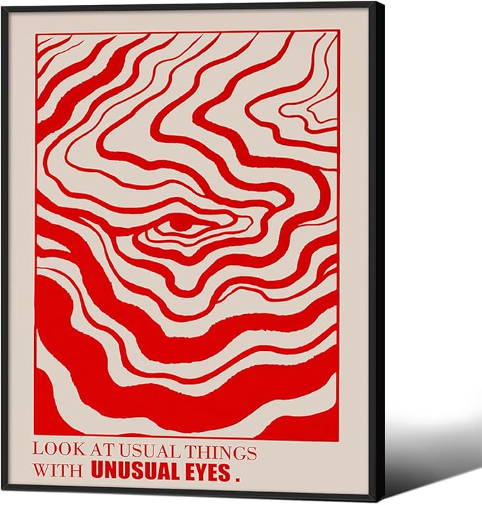 Retro Red Abstract Eye Canvas Wall Art Vintage Hippie Trippy Poster Affirmation by Medpol