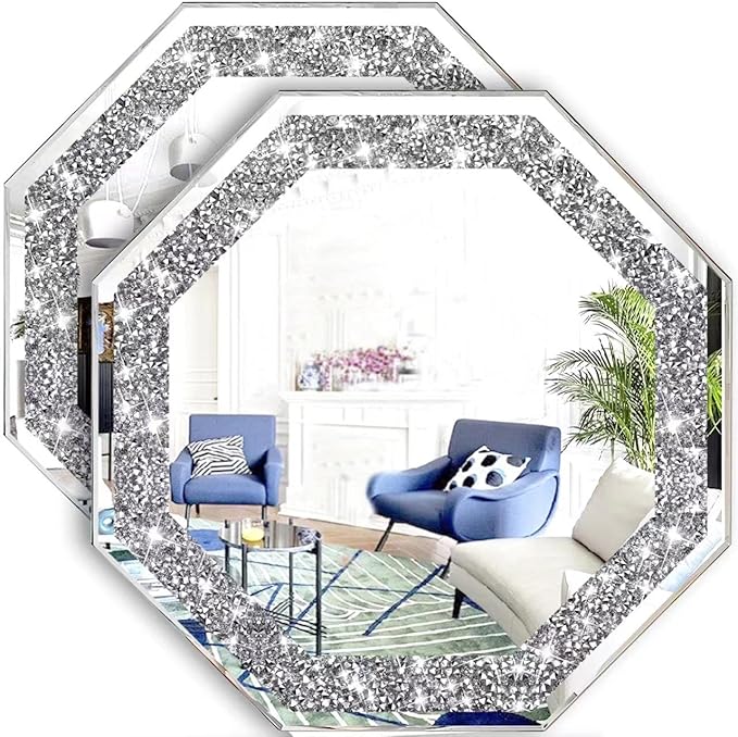 2 Piece Wall Mirrors Octagon, Crush Diamond Mirrors Wall Decor by XIHACTY