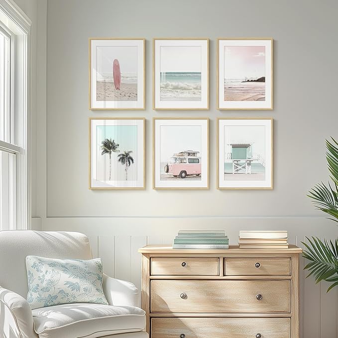 Framed Pink and Mint Green Coastal Wall Art - Image 4