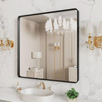 LOAAO 38x38 Inch Black Metal Framed Bathroom Mirror - Image 4